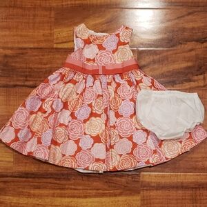 Janie and Jack EUC 12-18 months orange and pink floral dress w/  diaper cover